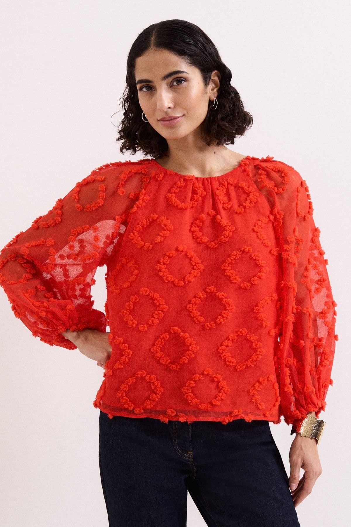 Phase Eight Phase Eight Scarlet Textured Blouse with Balloon Sleeves