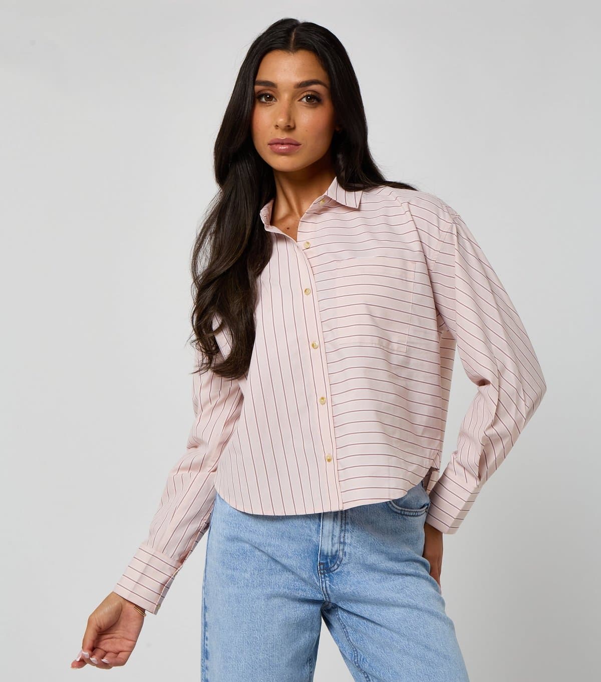 Urban Bliss Women's Pink Stripe Print Cropped Poplin Shirt Urban Bliss New Look