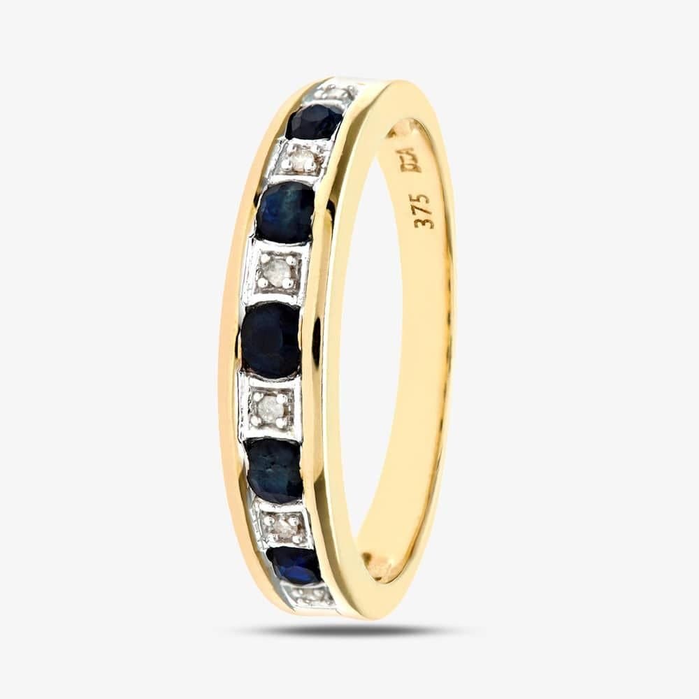 T.H.Baker T.H.Baker Women's 9ct Yellow Gold Blue Sapphire Half Eternity Ring