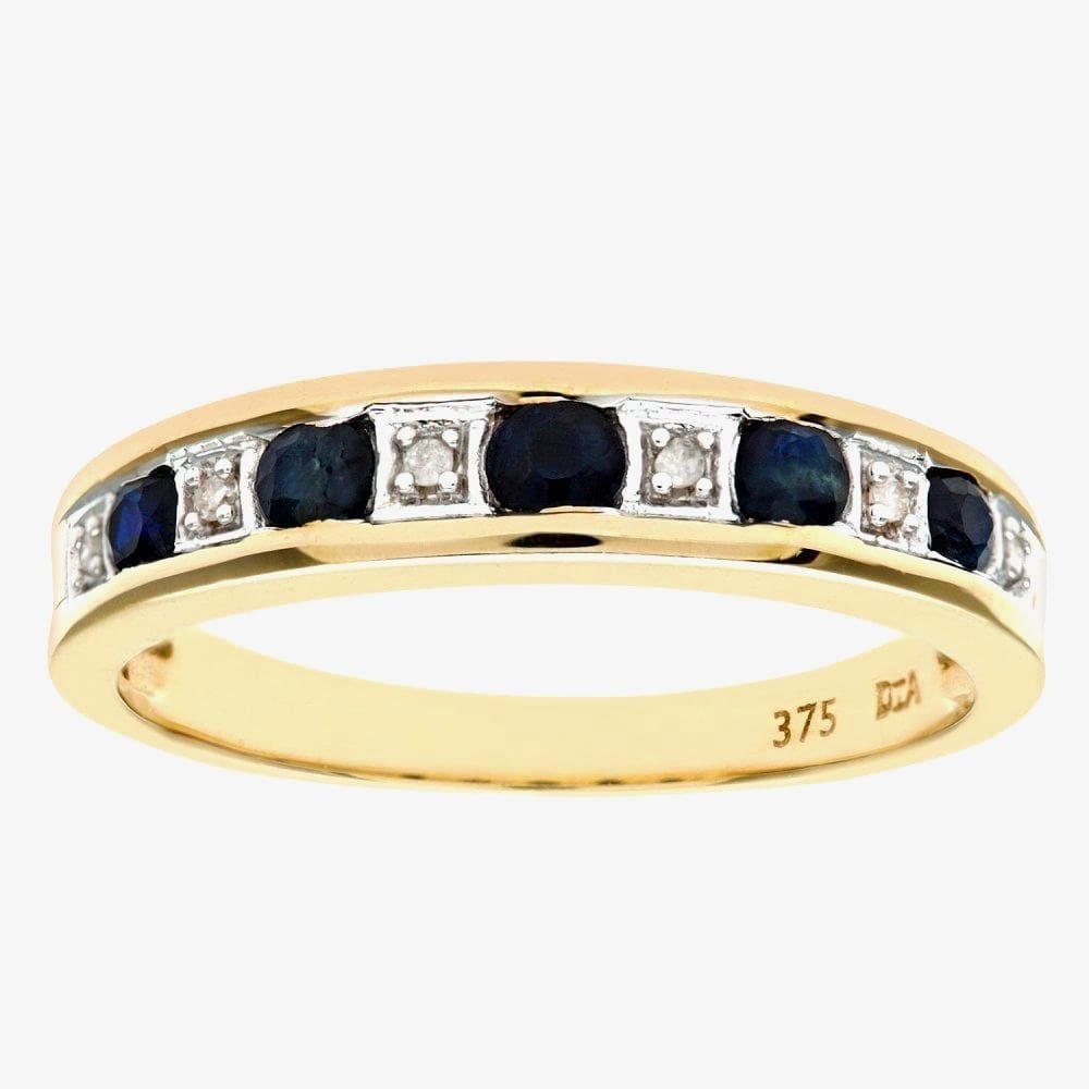 T.H.Baker T.H.Baker Women's 9ct Yellow Gold Blue Sapphire Half Eternity Ring - 2