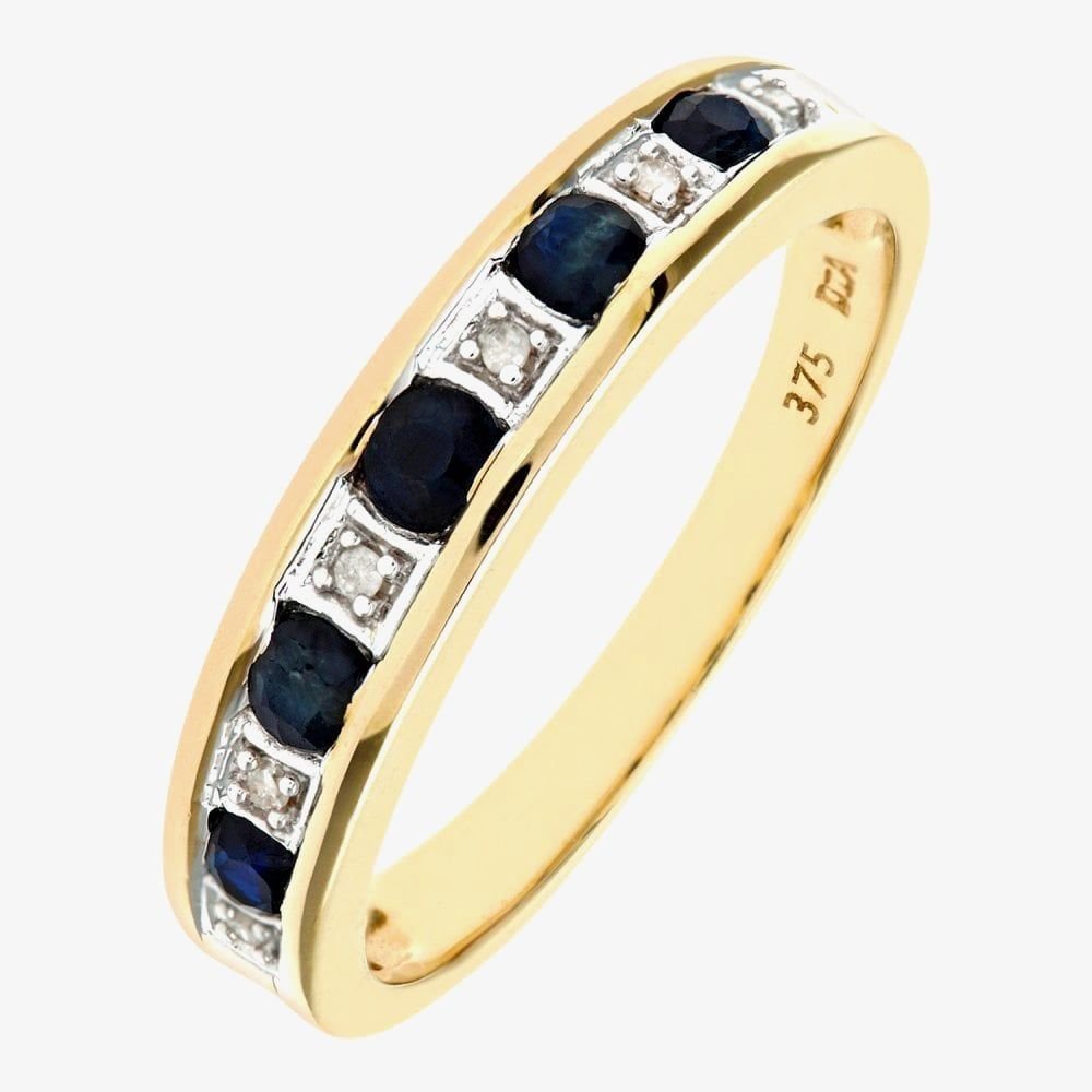 T.H.Baker T.H.Baker Women's 9ct Yellow Gold Blue Sapphire Half Eternity Ring - 3