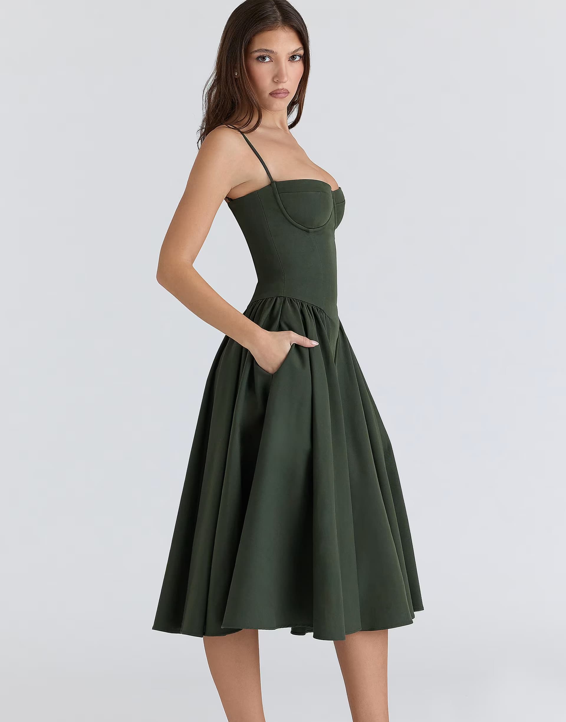 ASOS House of CB Samaria emerald green corset midi dress in emerald green