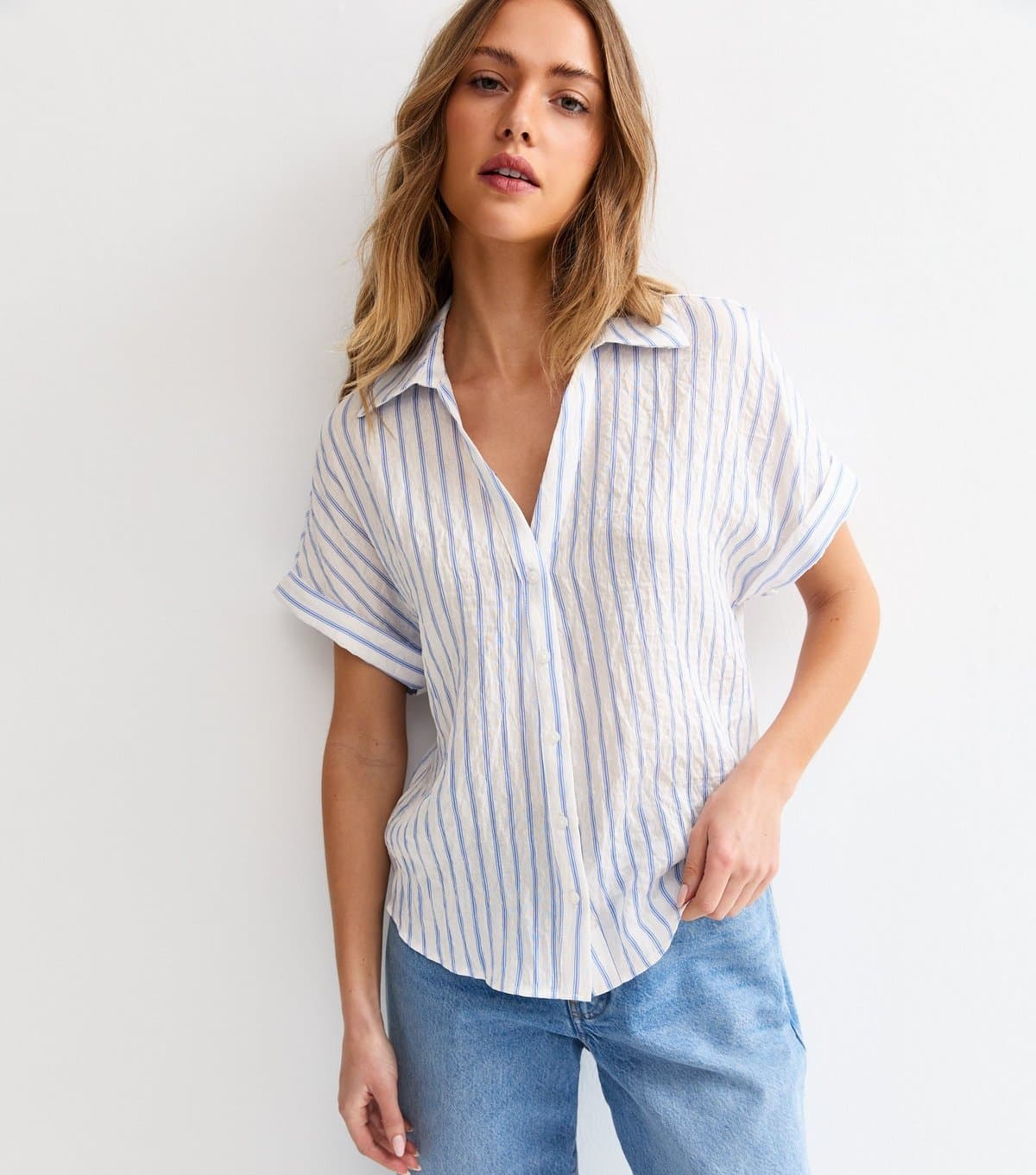 New Look Women's Blue Skinny Stripe Pattern Shirt New Look