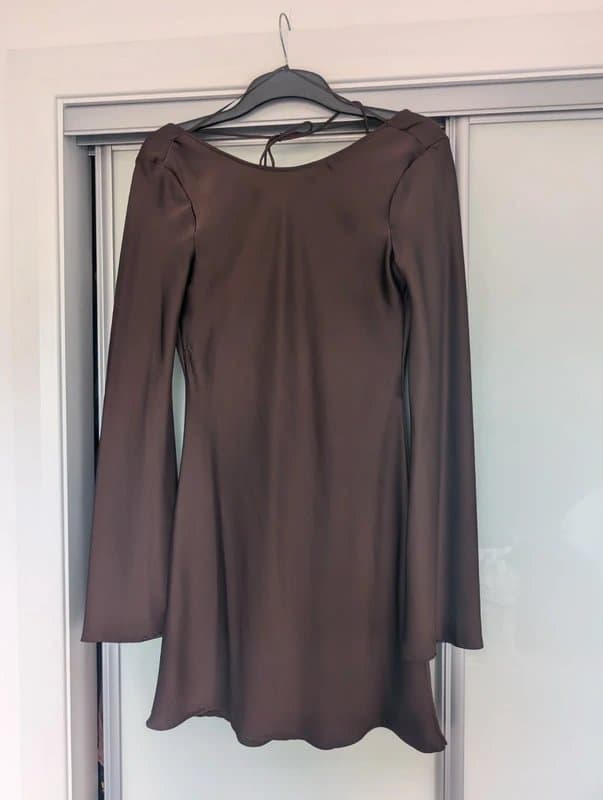 Bershka Berska brown satin dress. Medium.
