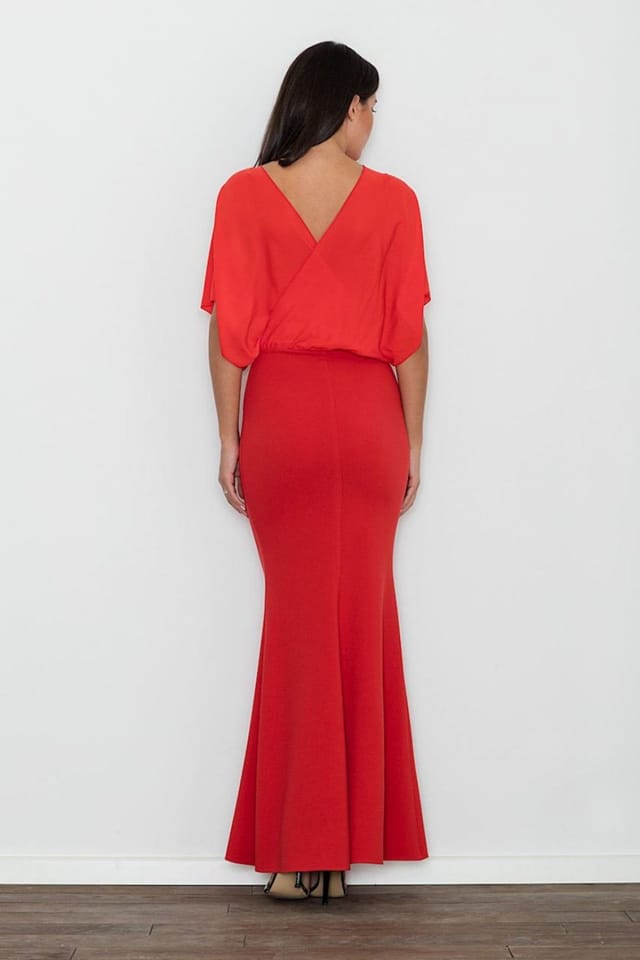 Love Lace Love Lace Women's Elegant Fitted Long Dress with Sheer Overlay Style 111036 in Red - 3