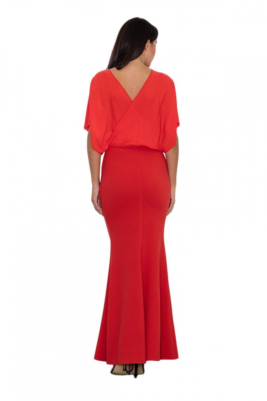 Love Lace Love Lace Women's Elegant Fitted Long Dress with Sheer Overlay Style 111036 in Red - 4