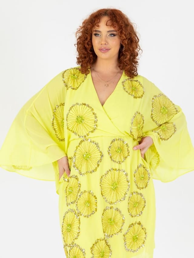 Maya Deluxe Maya Deluxe Women's Cape Sleeve Mini Dress in Yellow - 2
