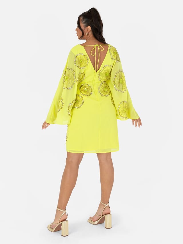 Maya Deluxe Maya Deluxe Women's Cape Sleeve Mini Dress in Yellow - 3