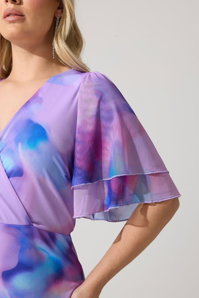 Yours Yours Women's Abstract Wrap Ruffle Hem Dress in Lilac - 3