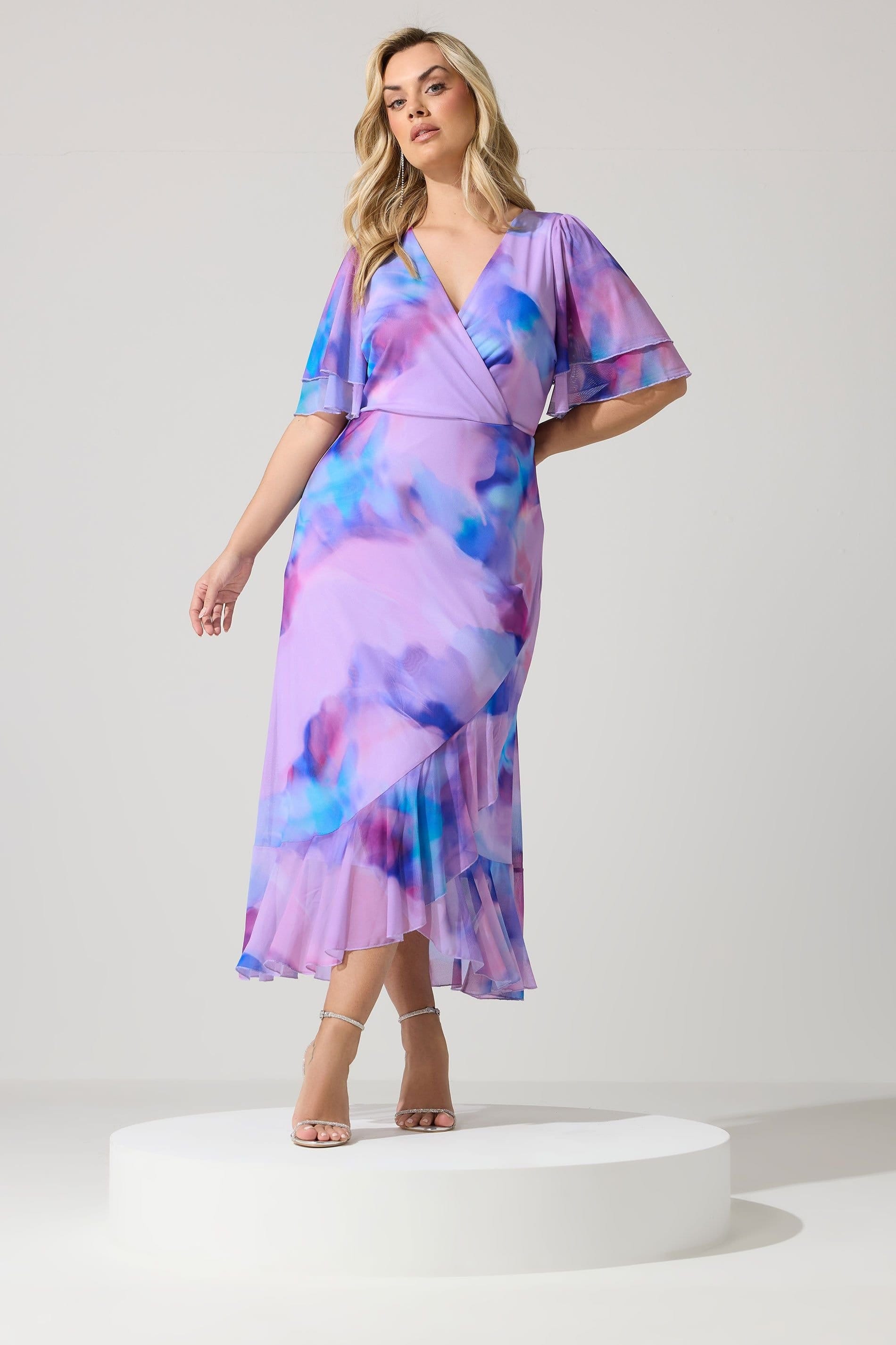 Yours Yours Women's Abstract Wrap Ruffle Hem Dress in Lilac - 4