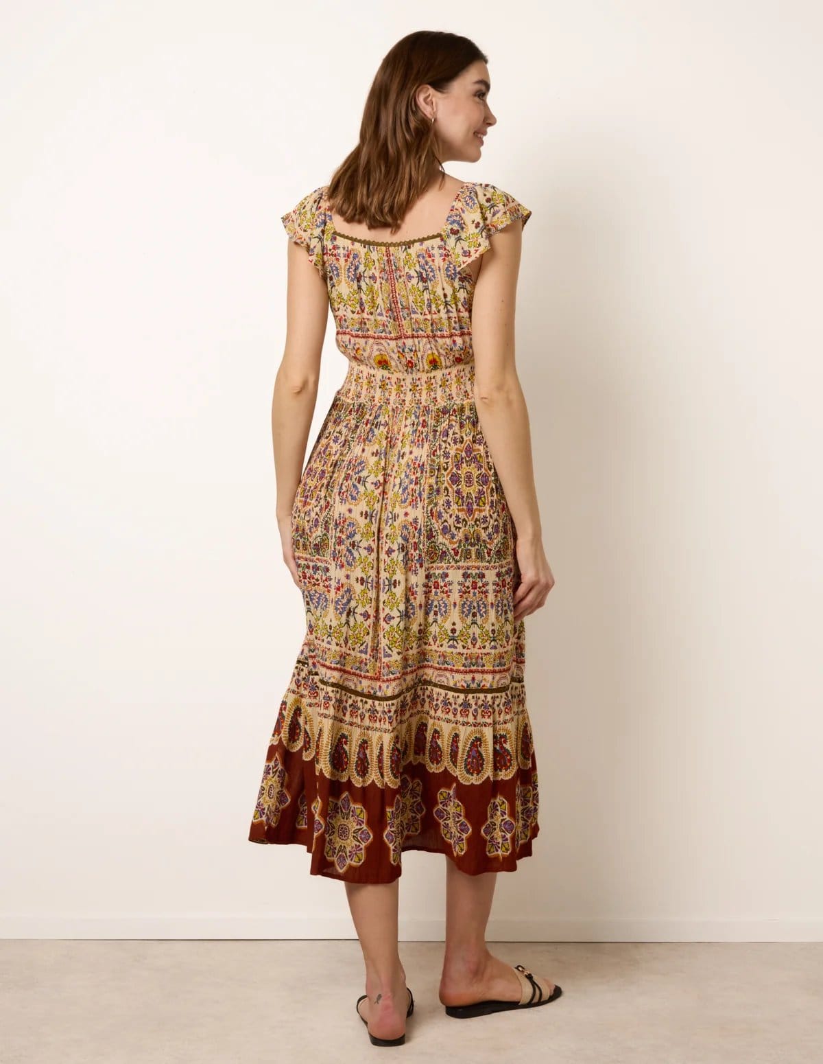 Blue Vanilla V Neck Embroidery Trim Paisley Maxi Dress - 4