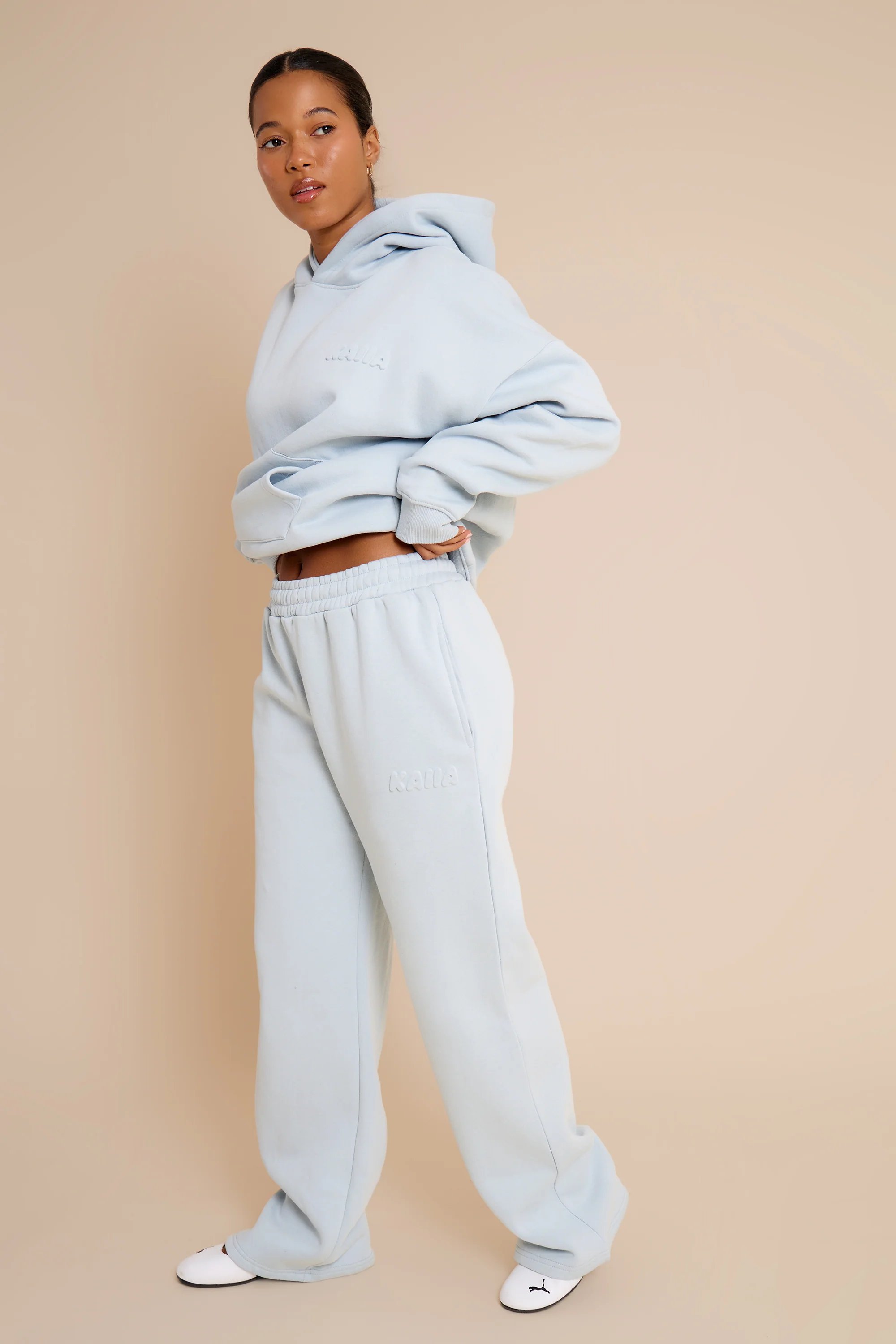 Kaiia Kaiia Embossed Bubble Logo Oversized Hoodie Baby Blue - 3