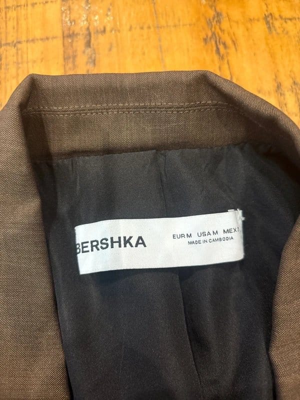 Bershka Brown Blazer in Cotton-Polyester Blend