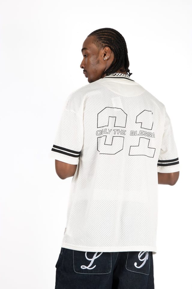 Liquor N Poker Liquor n Poker Men's Off White 'Blessed' Varsity Tee in Off-White - 3