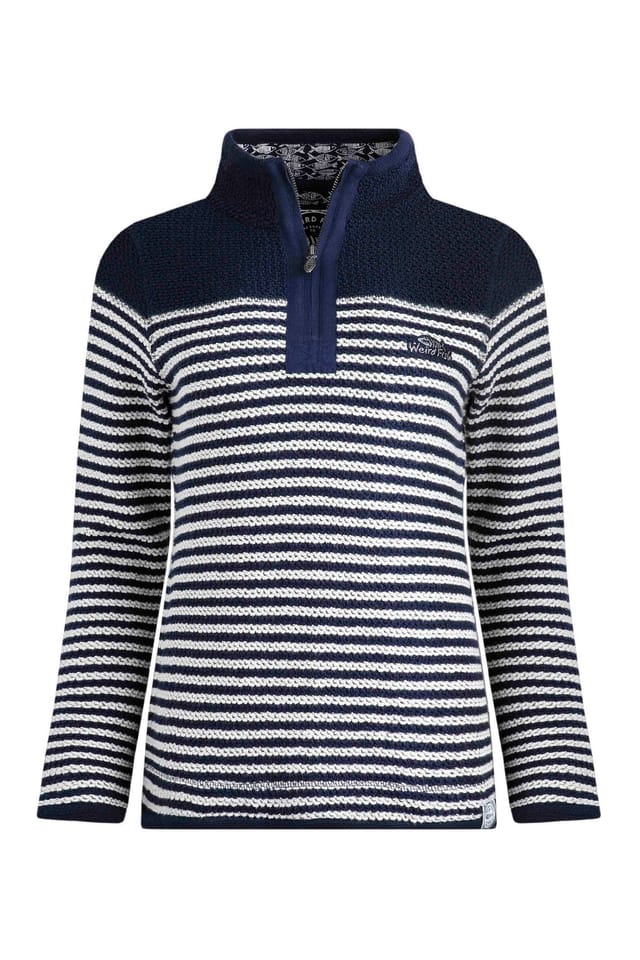 Weird Fish Weird Fish Women's Juliet 1/4 Zip Stripe Macaroni Sweatshirt in Navy - 2