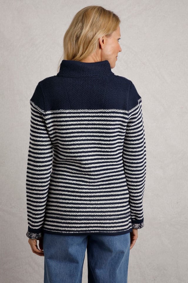 Weird Fish Weird Fish Women's Juliet 1/4 Zip Stripe Macaroni Sweatshirt in Navy - 3