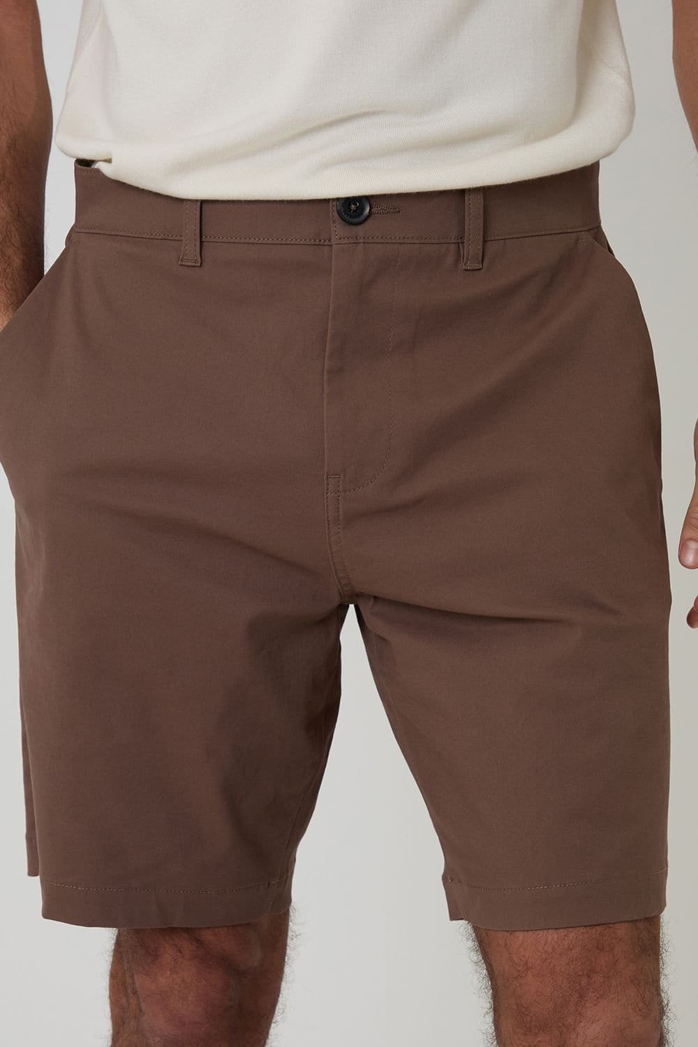 Threadbare Threadbare Men's Cotton Regular Fit Stretch Chino Shorts in Brown - 4