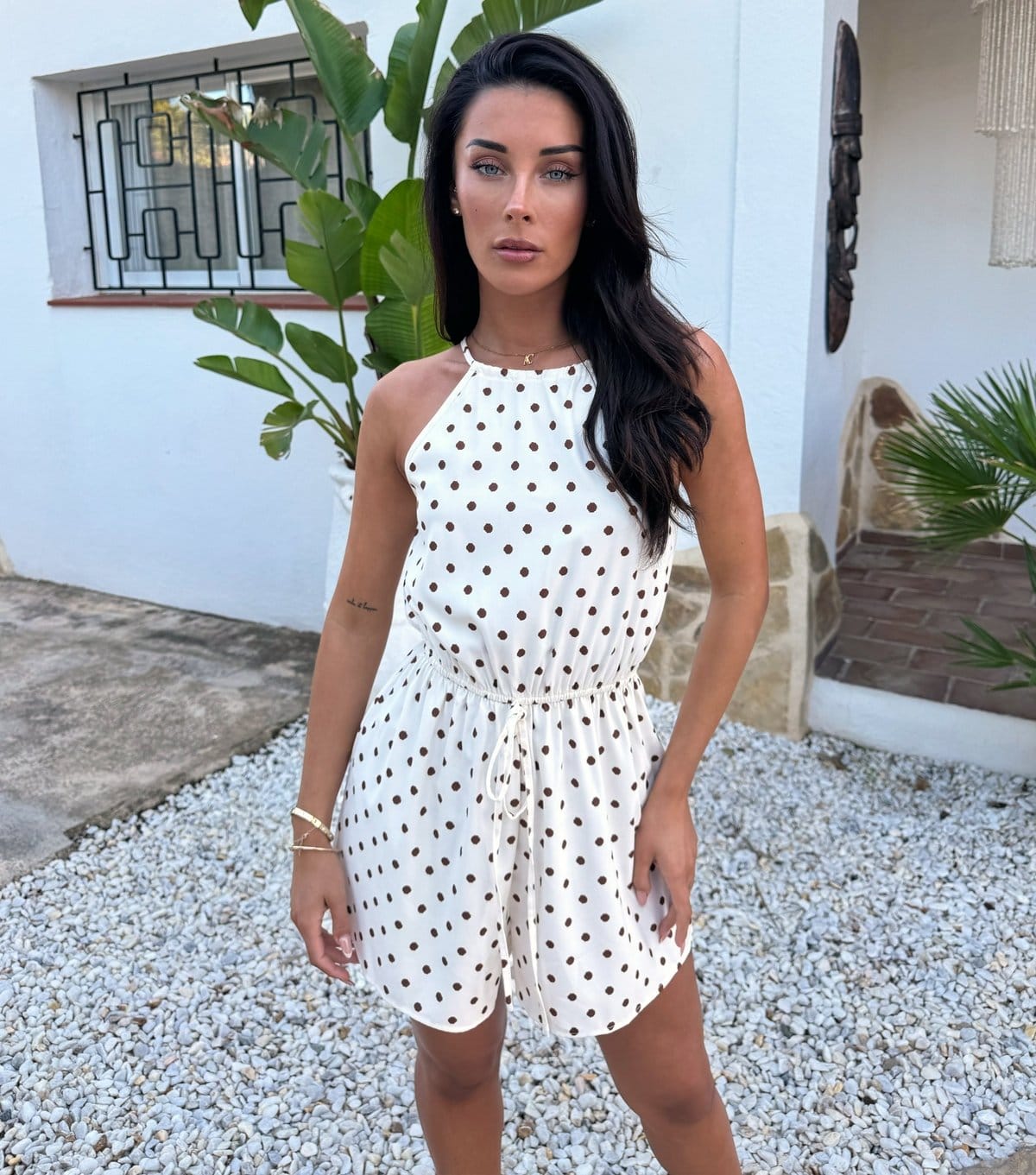 AX Paris Cream Polka Dot Halter Neck Playsuit