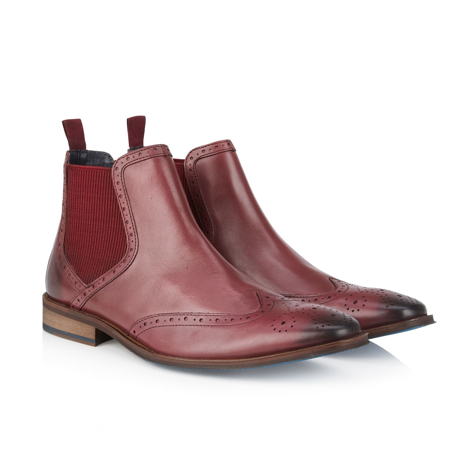 Amen Shoes Amen Shoes Men's Bray Leather Brogue Chelsea Boots in Wine - 3