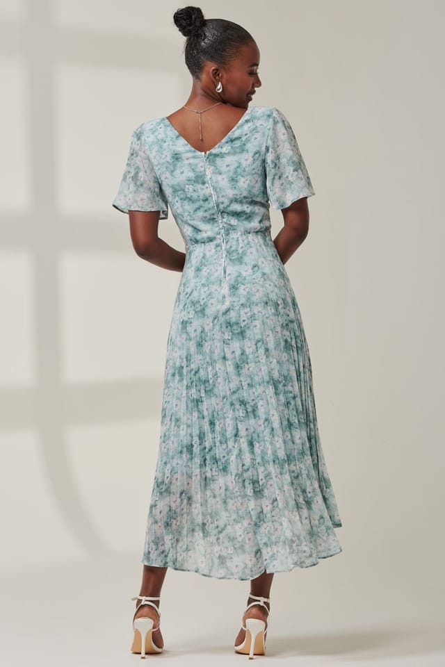 Jolie Moi Jolie Moi Women's Chelsea Pleated Chiffon Dip Hem Maxi Dre in Light Blue - 2