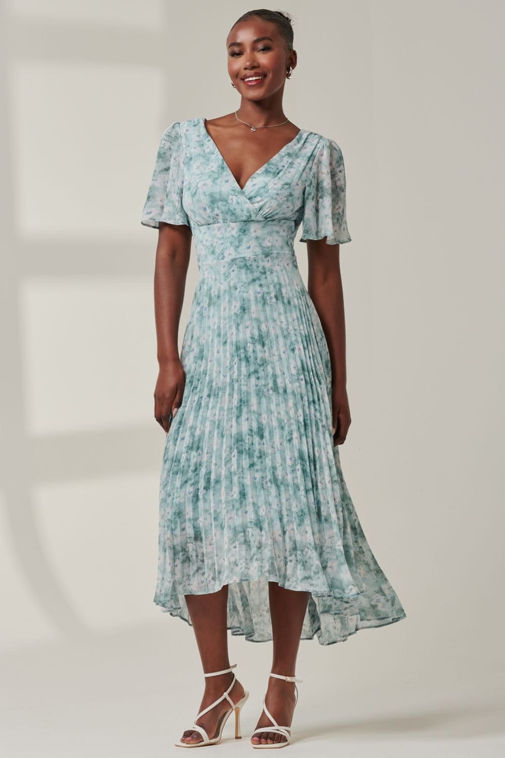 Jolie Moi Jolie Moi Women's Chelsea Pleated Chiffon Dip Hem Maxi Dre in Light Blue - 4