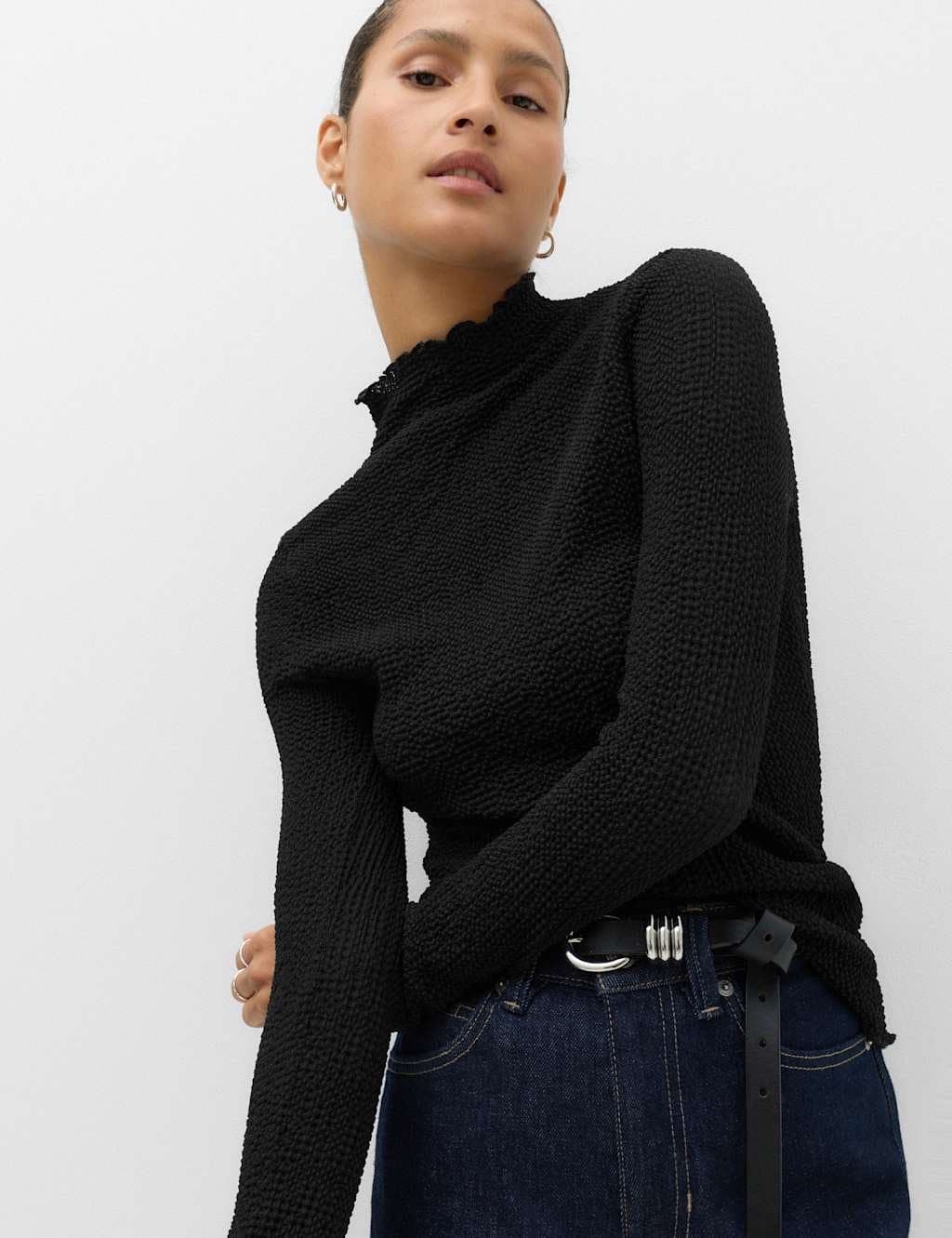 Marks & Spencer M&S Textured High Neck Top Black