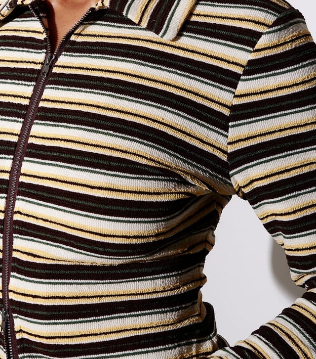 South Beach Women's Black Towelling Stripe Zip Through Top South Beach New Look - 3