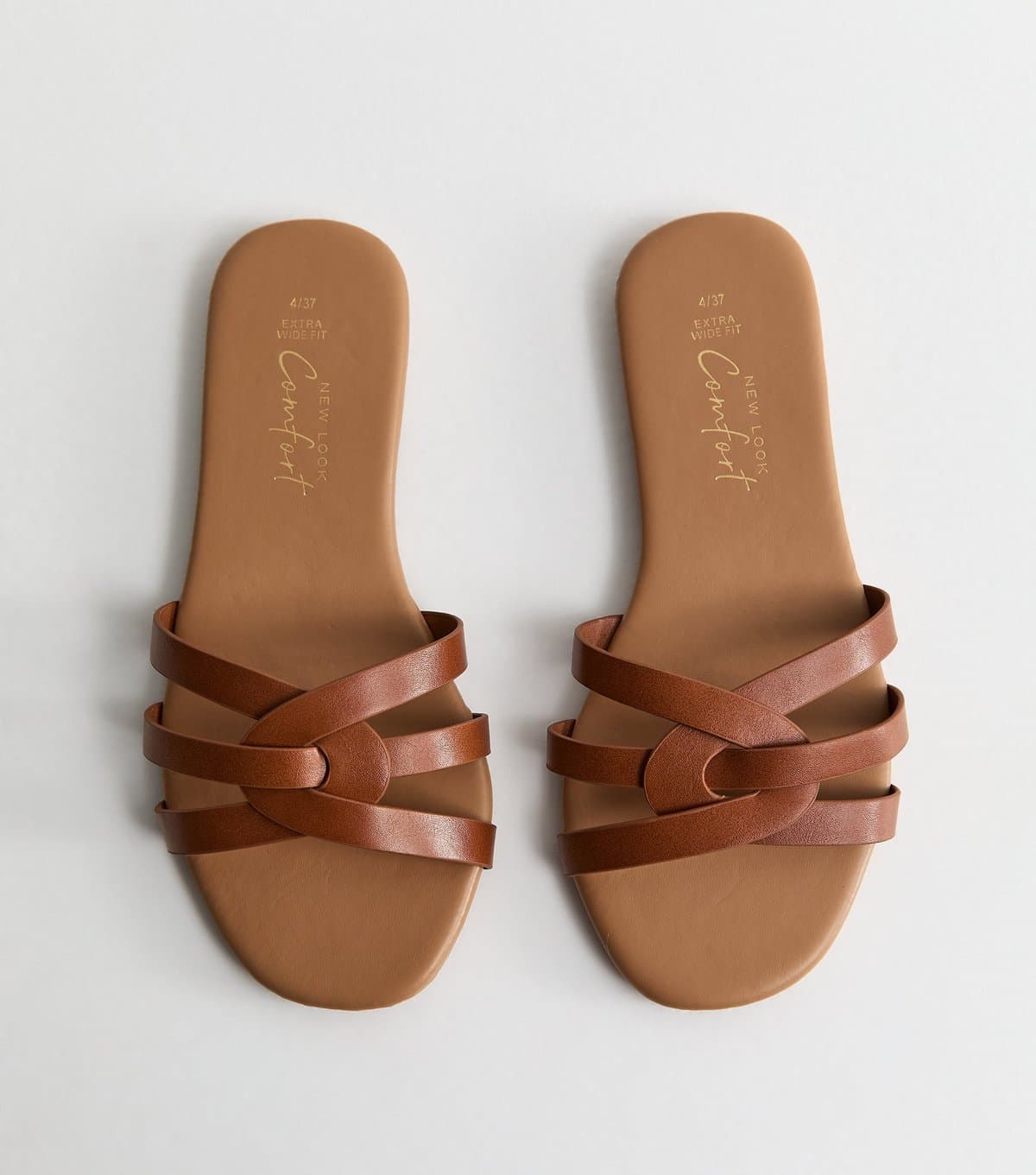 New Look Women's Extra Wide Fit Tan Faux Leather Interwoven Flat Mule Sandals Vegan New Look