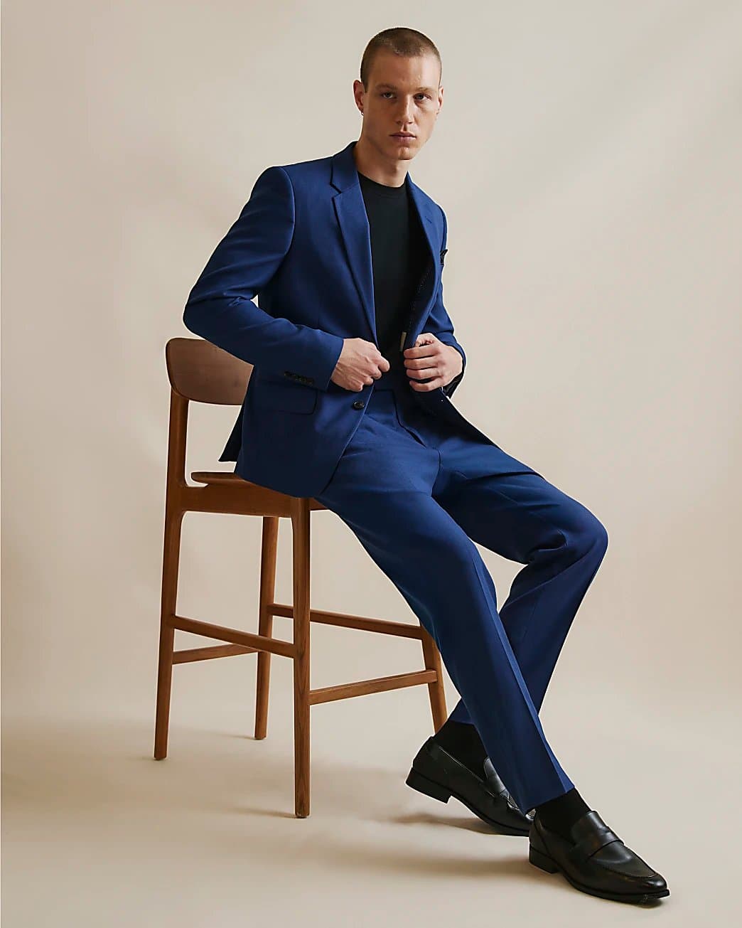 River Island Mens River Island Blue Slim Fit Stretch Textured Suit Trousers
