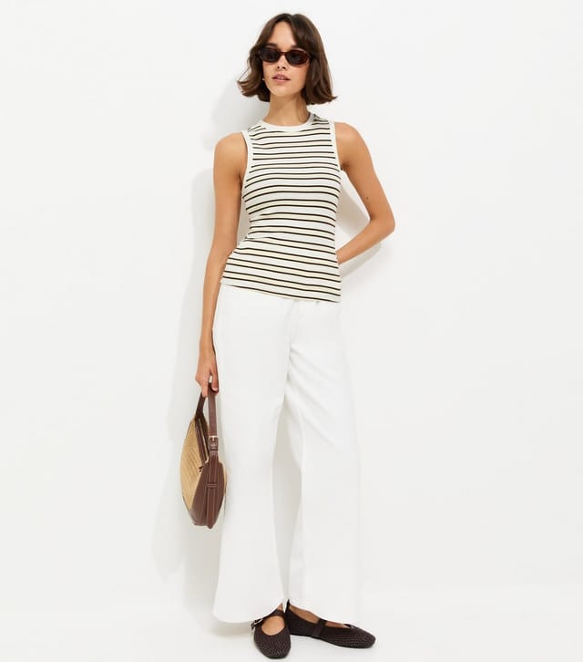 New Look Women's Yellow Striped Cotton Rich Ribbed Tank Top New Look - 3