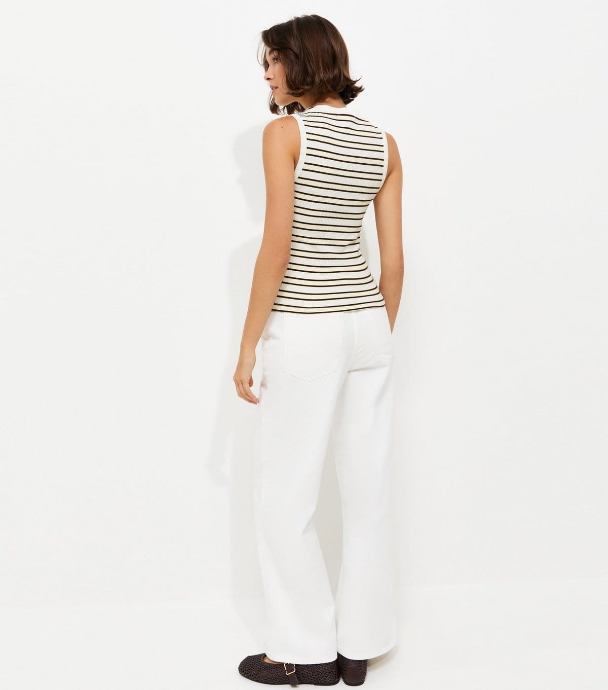 New Look Women's Yellow Striped Cotton Rich Ribbed Tank Top New Look - 4