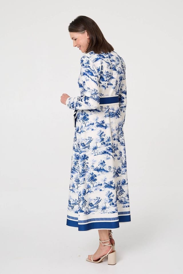 Izabel London Izabel London Women's Border Print Tie Waist Maxi Shirt Dress in White - 3