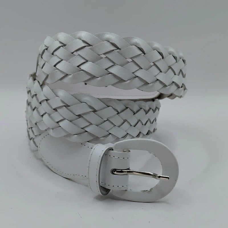 Evans White Pleated Woven Faux Leather Belt 36"-38"