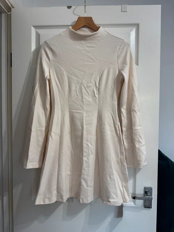 ASOS Brand New ASOS Design Cream High Neck Skater Dress, Size 10