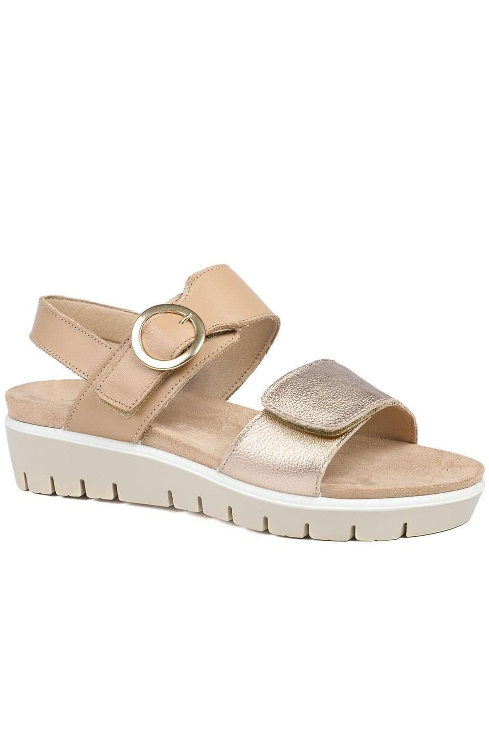 Jones Bootmaker Jones Bootmaker Women's Heloise Leather Wedge Sandals in Beige