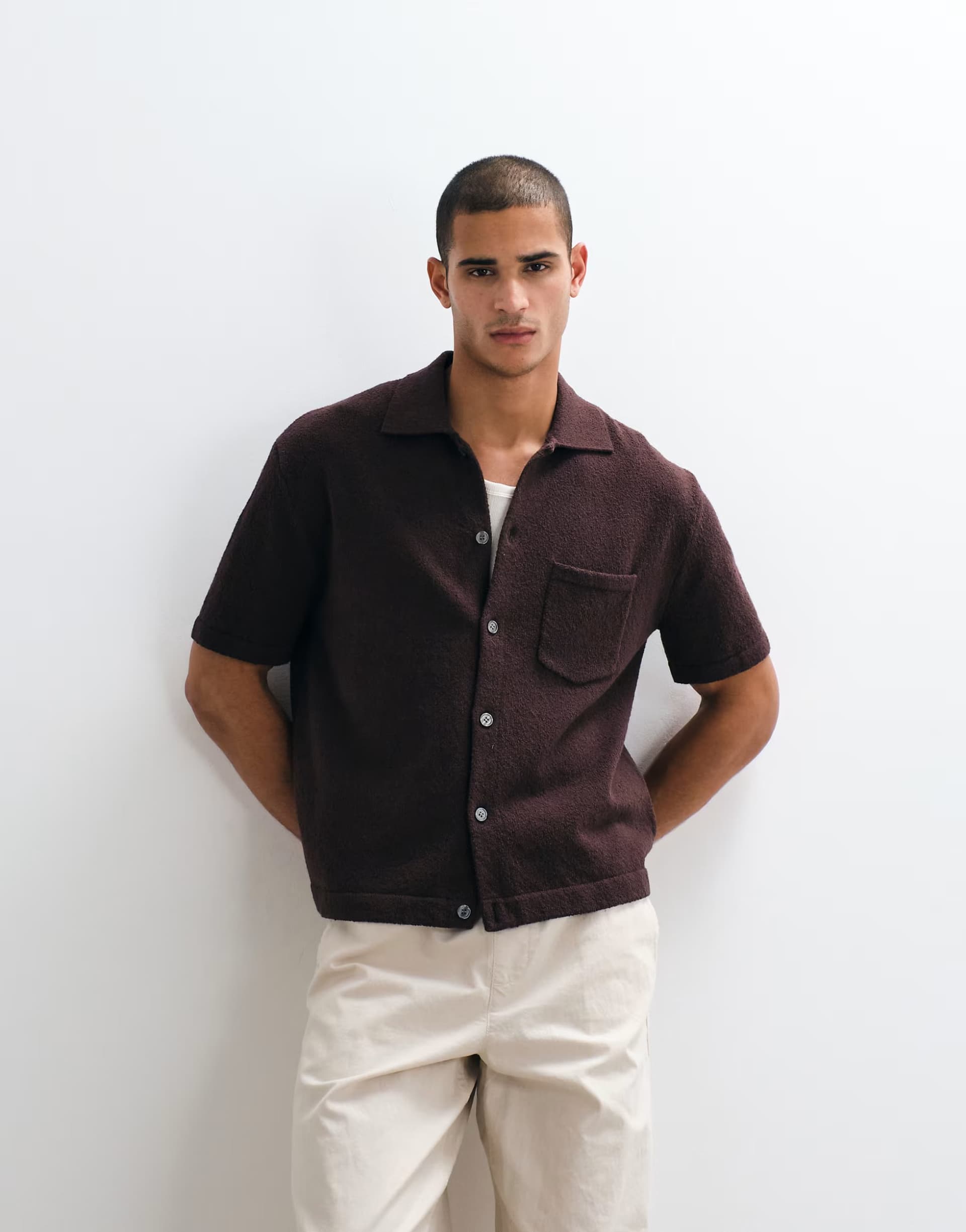 ASOS ARKET textured knitted shirt in chocolate brown
