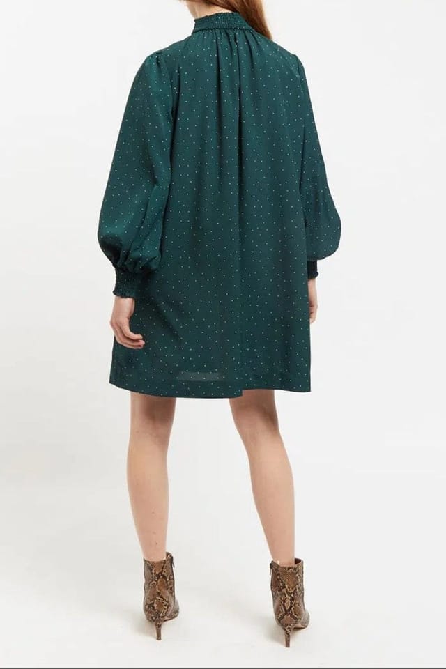 Louche Louche Women's Brigitta Micro Dot Throw On Smock Dress in Green - 2