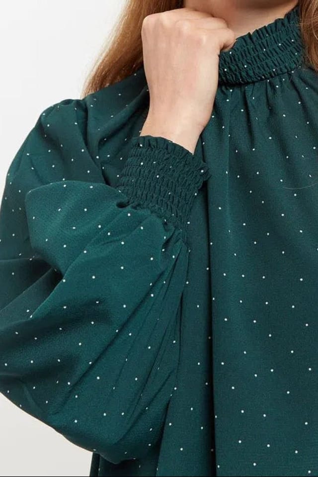 Louche Louche Women's Brigitta Micro Dot Throw On Smock Dress in Green - 3