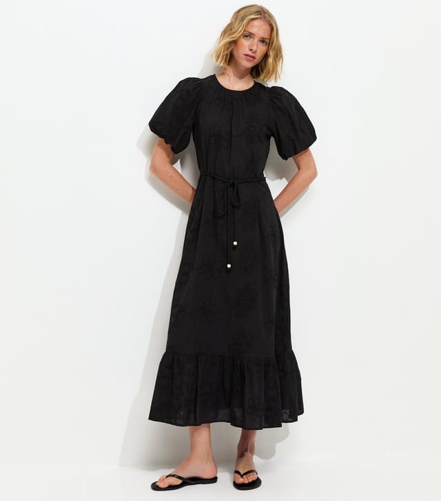 New Look Women's Black Embroidered Puff Sleeve Midi Dress New Look - 2