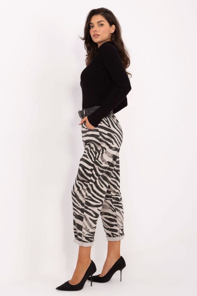Love Lace Love Lace Women's Zebra Pattern High Waist Tapered Trousers in Beige - 2