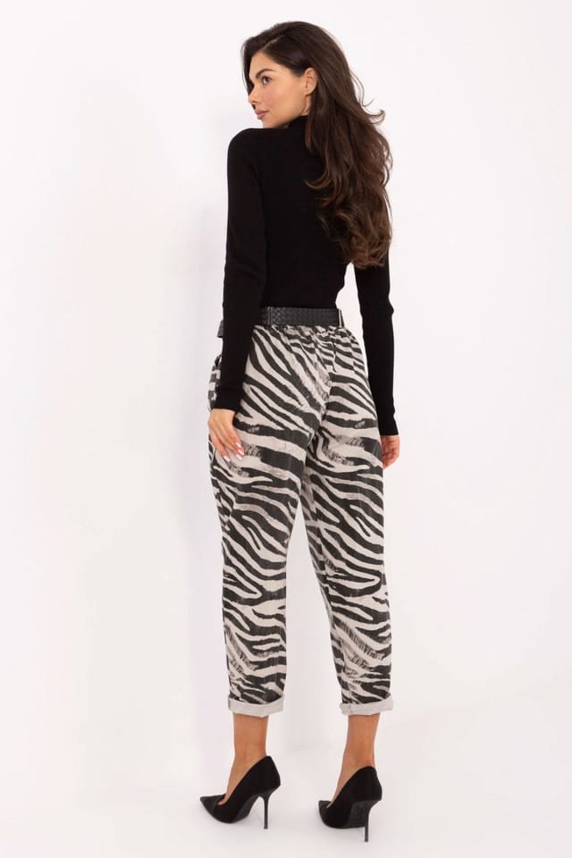 Love Lace Love Lace Women's Zebra Pattern High Waist Tapered Trousers in Beige - 3