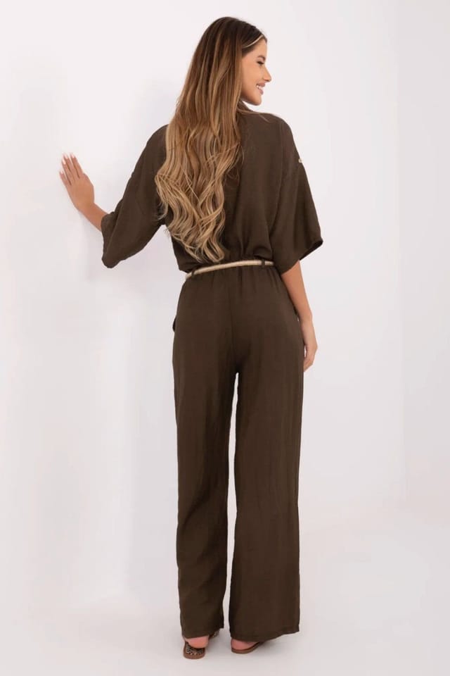 Love Lace Love Lace Women's Boho High Waist Wide Leg Linen Viscose Trousers in Brown - 3