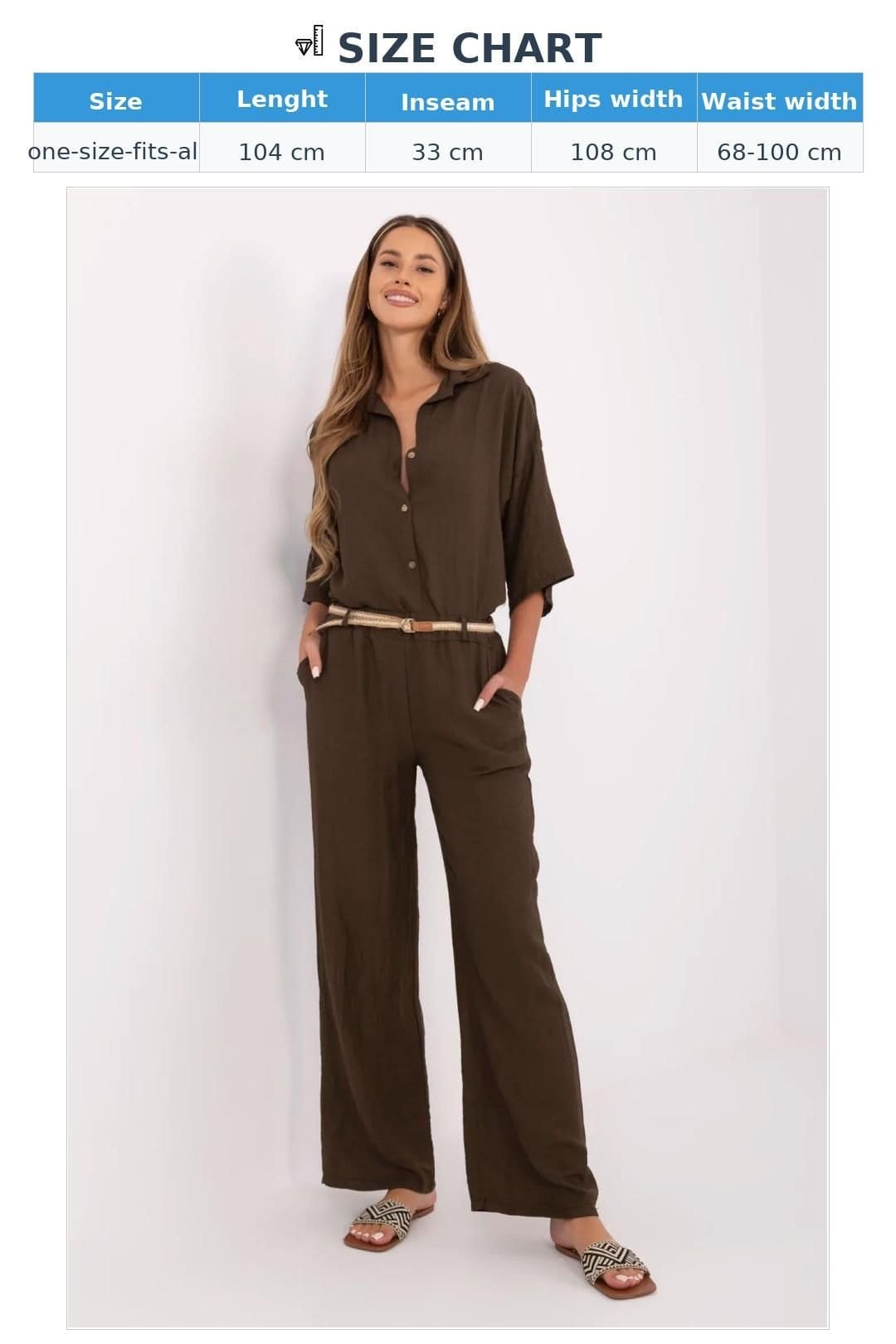 Love Lace Love Lace Women's Boho High Waist Wide Leg Linen Viscose Trousers in Brown - 4