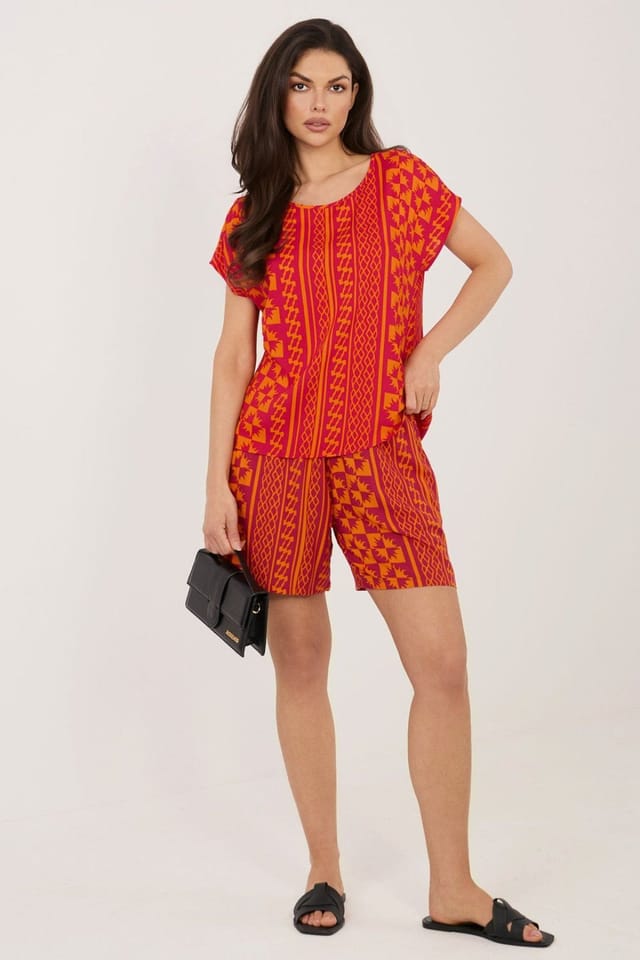 Love Lace Love Lace Women's Casual Viscose Short Sleeve Pattern Blouse in Red - 2