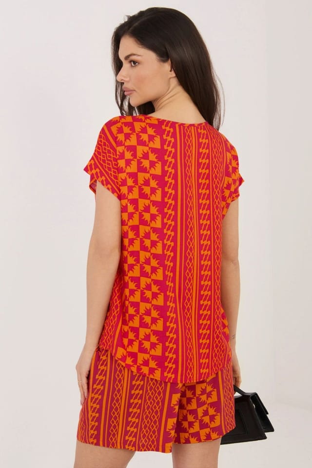 Love Lace Love Lace Women's Casual Viscose Short Sleeve Pattern Blouse in Red - 3