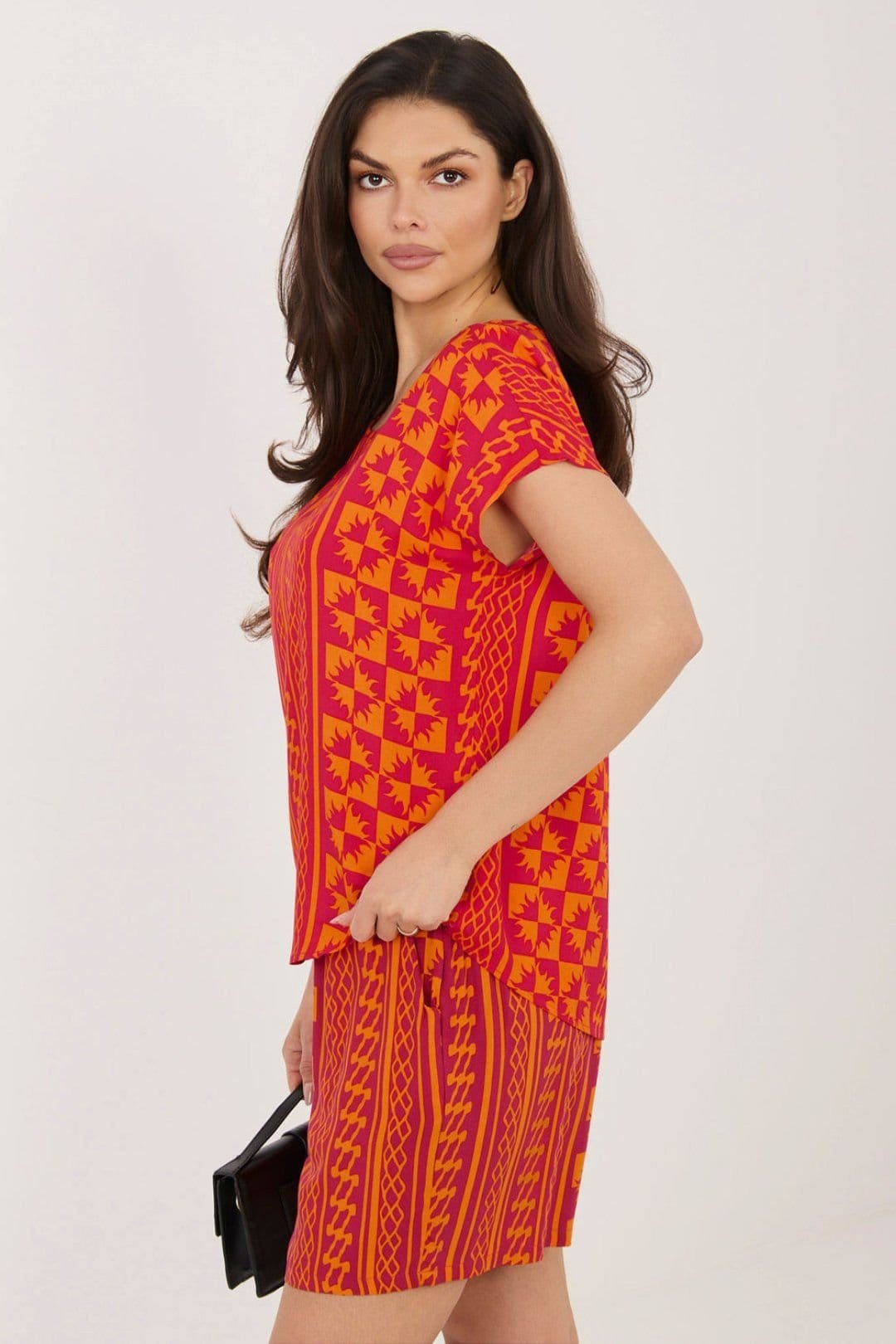 Love Lace Love Lace Women's Casual Viscose Short Sleeve Pattern Blouse in Red - 4