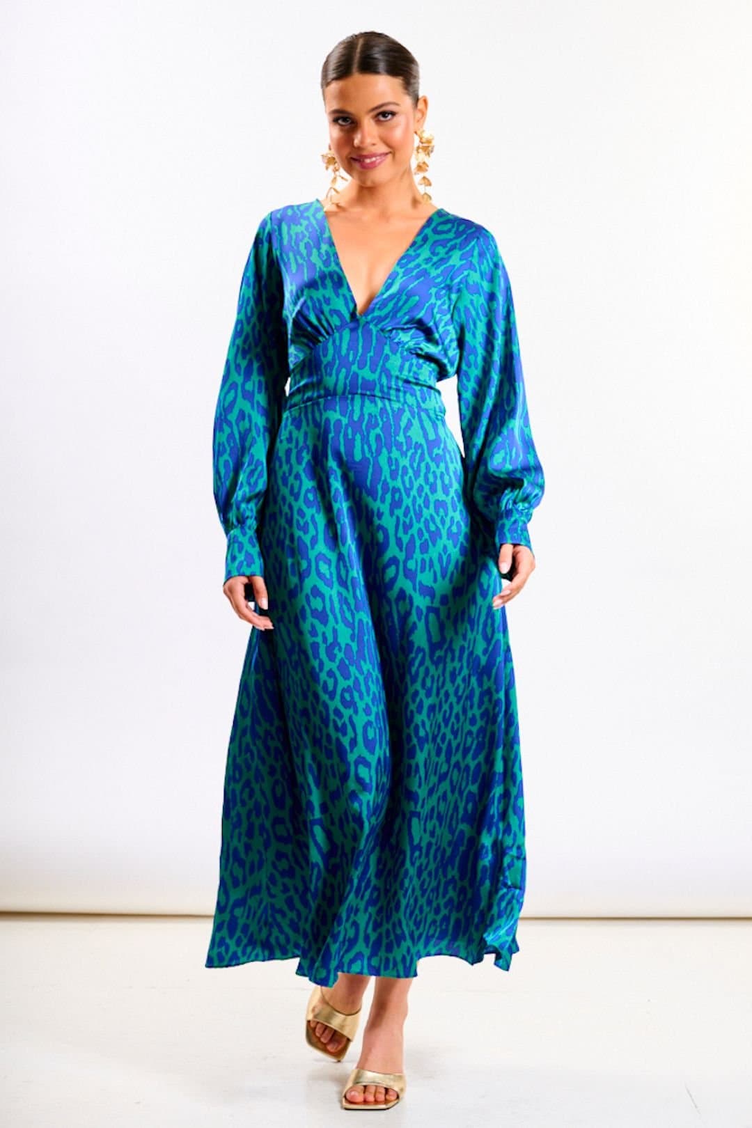 Needs No Label Needs No Label Women's Blue Leopard Printed Maxi Dress
