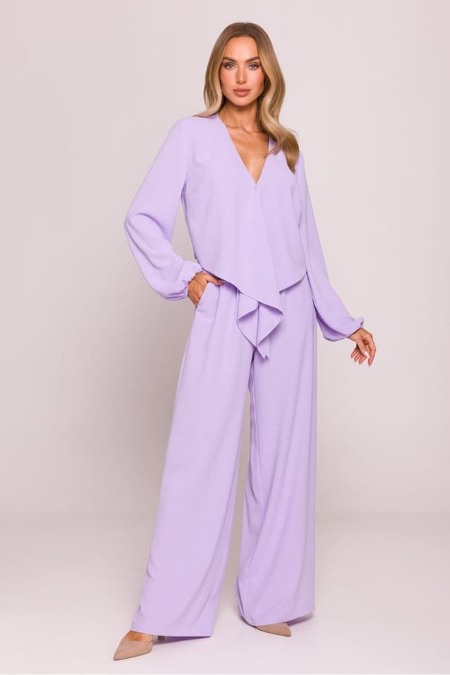 Love Lace Love Lace Women's Crepe Textured Crop Blouse with Puff Sleeves in Violet - 2