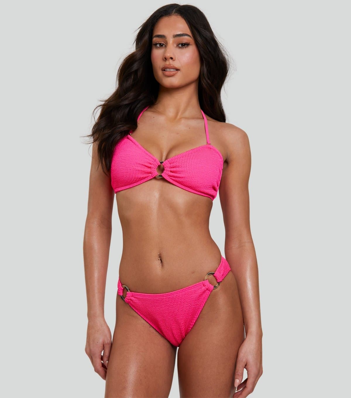 South Beach Women's Pink Crinkle High-Cut Bikini Bottoms South Beach New Look