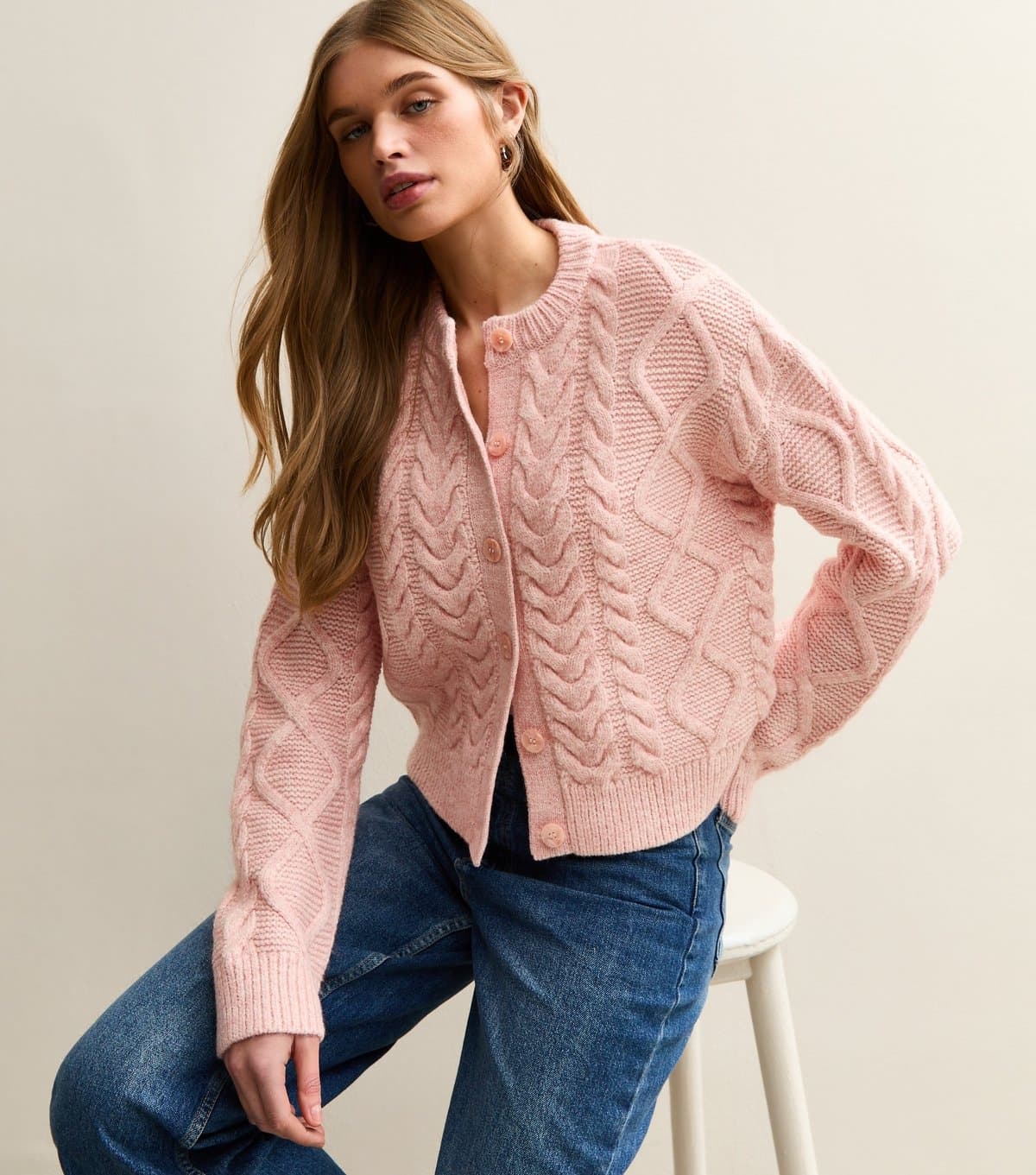 New Look Women's Pink Cable Knit Cardigan New Look
